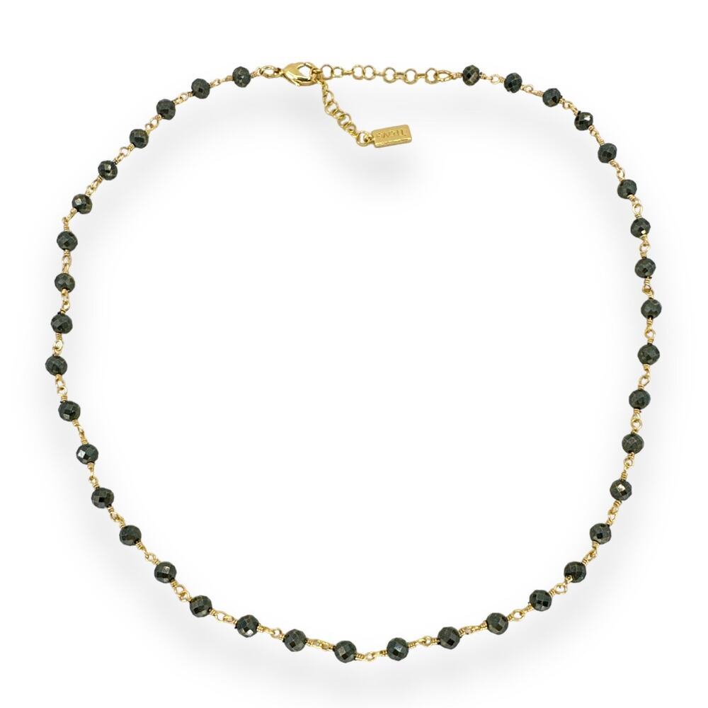 TROVE Necklace Black Glass Faceted Beads in Gold Tone Chain
